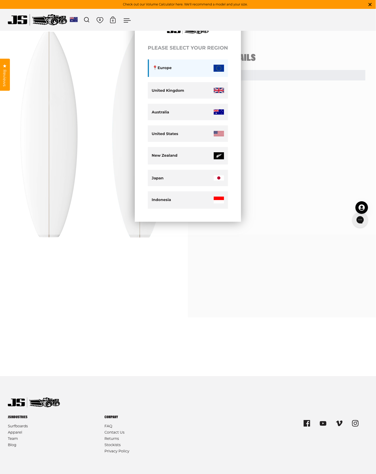 JS Industries custom order popup